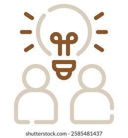 An engaging icon depicting two people sharing ideas symbolized by a light bulb, perfect for teamwork-related projects.