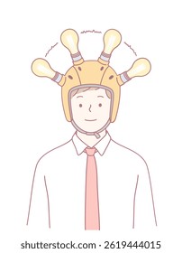 An engaging illustration of a man with a light bulb helmet, symbolizing innovative ideas and creativity