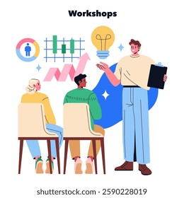 An engaging illustration showcasing highly dynamic workshops that significantly enhance skills and foster creativity