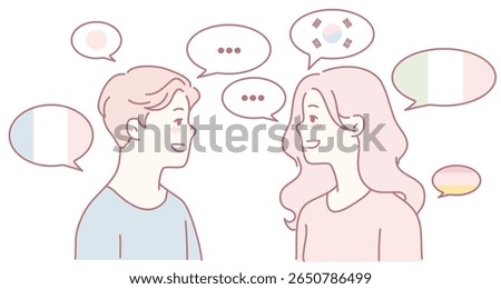 An engaging illustration of two people in a language exchange, promoting cultural understanding and appreciation
