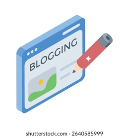 An engaging isometric style icon showing blogging activity post