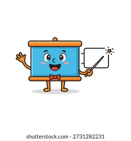 Presentación atractiva por personaje animado, Aula, Ilustración, Ambiente alegre, Vista frontal, Concepto de aprendizaje divertido