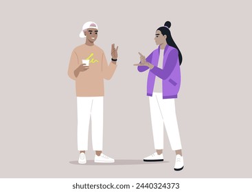 Engaging Sign Language Conversation Between Two Individuals, A couple engaged in a vivid non verbal dialogue