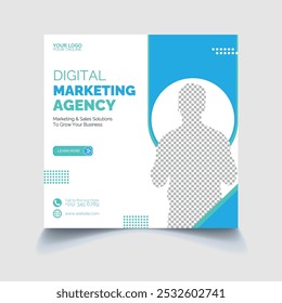 Engaging social media post design tailored for corporate digital marketing agencies. With a clean layout and professional appeal, it enhances brand engagement and captures client attention.