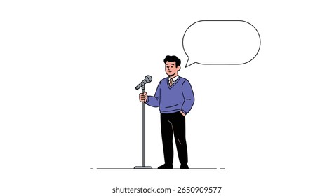 An engaging speaker delivers a compelling presentation using a microphone stand