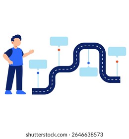 An engaging timeline with a winding path and speech bubbles designed to represent communication progress story and visual ideas
