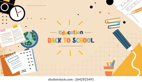 An engaging vector illustration centered around education for back to school, showcasing colorful and interactive elements.