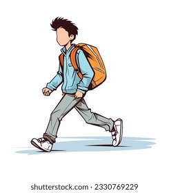 An engaging vector illustration depicting a side view of a student walking confidently to school, carrying a school bag, capturing the excitement and anticipation of the educational journey