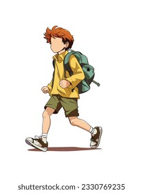 An engaging vector illustration depicting a side view of a student walking confidently to school, carrying a school bag, capturing the excitement and anticipation of the educational journey