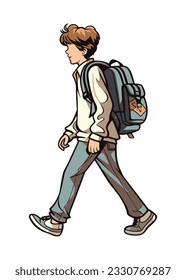 An engaging vector illustration depicting a side view of a student walking confidently to school, carrying a school bag, capturing the excitement and anticipation of the educational journey