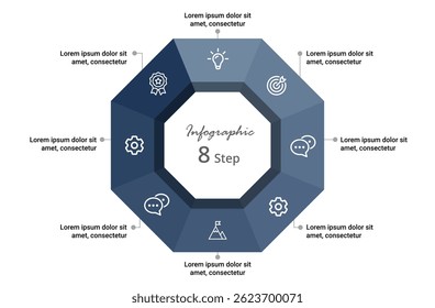 Engaging vector infographic with 8 steps to visualize your business process, workflow strategy, data, and marketing ideas.