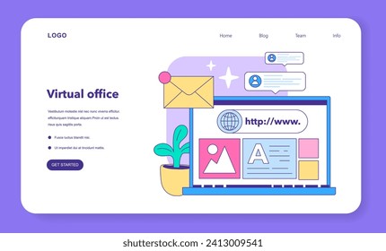 Engaging web browsing scene showcases lively conversation bubbles, a cheerful envelope hinting at communication, and vibrant webpage elements. Modern digital interactions come to life. Flat vector
