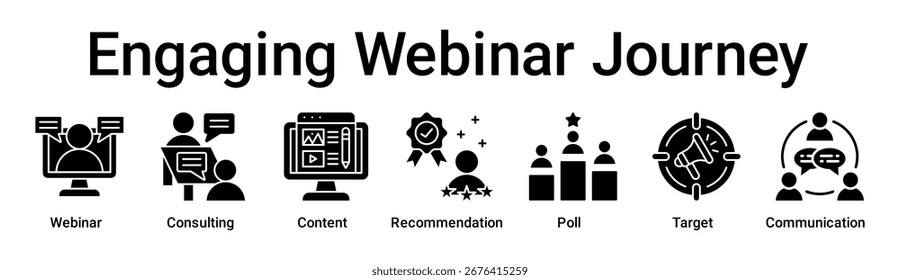 Engaging Webinar Journey banner web icon vector illustration concept for business with icon of Webinar, Consulting, Content, Recommendation, Poll, Target.