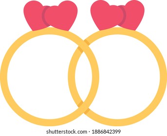 Engagment Rings Symbol, Pair of Heart Shape Diamond  Rings Concept, Valentines Gift Idea Vector Icon Design, Betrothal on white background, Love and romance symbol on white background