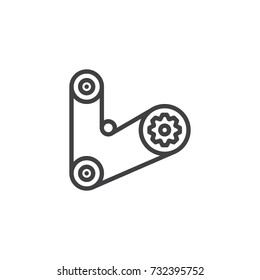 Engine Belt drive line icon, outline vector sign, linear style pictogram isolated on white. Symbol, logo illustration. Editable stroke