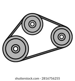 Engine belt with pulley motor engine mechanic part flat color vector illustration template design