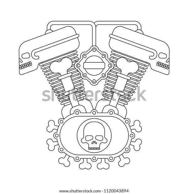 Engine bike Skull. Biker club sign. Motor\
motorcycle isolated. Vector\
illustration.