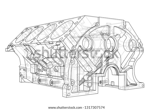 Engine Block Sketch Vector Rendering 3d Technology