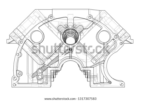 Engine Block Sketch Vector Rendering 3d Stock Image