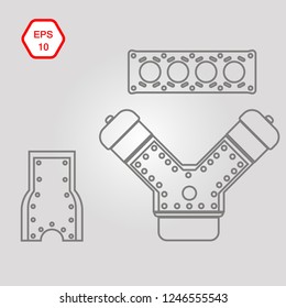 Engine block a top view, side and V shaped. Icon Flat Design. Vector illustration