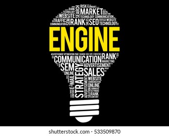ENGINE bulb word cloud collage, business concept background