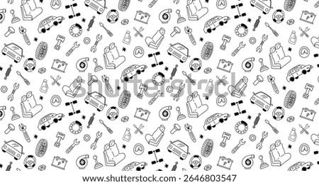 engine car parts mechanic doodle seamless pattern background