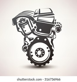 Engine Car Symbol, Stylized Vector Silhouette Icon