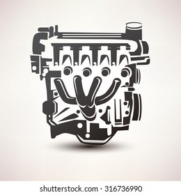 Engine Car Symbol, Stylized Vector Silhouette Icon