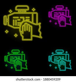 Engine Carwash Neon Color Set Icon. Simple Thin Line, Outline Vector Of Car Wash Icons For Ui And Ux, Website Or Mobile Application