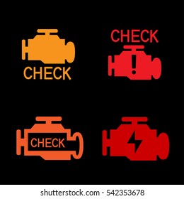 Engine check icon. Car control panel interface isolated on black background. Auto motor sign