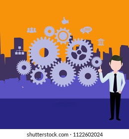 engine cog wheel connection occupation machine illustration connect office vector concept company management team manager corporate