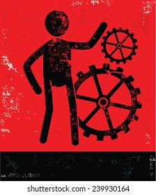 Engine concept,human resource design on red background,grunge vector