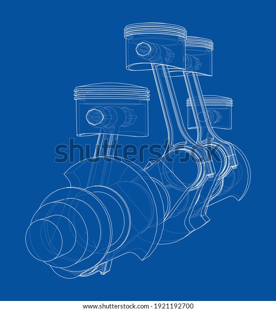 Engine crankshaft with pistons outline. Vector
rendering of 3d. Wire-frame
style