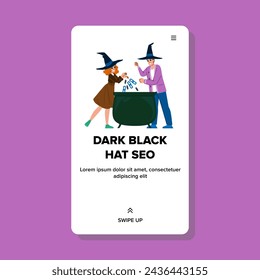engine dark black hat seo vector. search data, wizard gray, modern marketing engine dark black hat seo web flat cartoon illustration