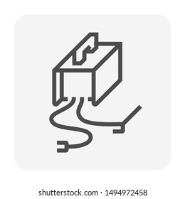 Engine driven welder vector icon. Tool, equipment or machine for generated electricity power for welding process in metalworking or construction work. That joins metal by heating. Editable line stroke