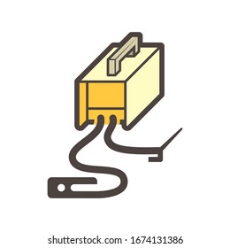 Engine driven welder vector icon. Electrical tools, equipment or machine for generated electricity power for electrode welding process in metalworking or construction work. To joins metal by heating.