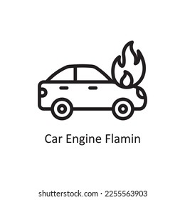 Ilustración de diseño del icono de contorno del vector de inflamación del motor. Símbolo de accidente de coche en el archivo EPS 10 de fondo blanco