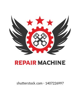 engine gear logo with wings