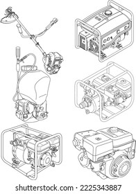 engine and generator drawings illustrated in lines