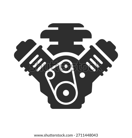 Engine glyph icon. Useful for highlighting motor strength, mechanical reliability and vehicle performance.