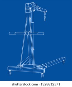 Engine hoist outline. Vector rendering of 3d. Wire-frame style. The layers of visible and invisible lines are separated
