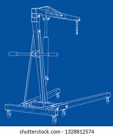 Engine hoist outline. Vector rendering of 3d. Wire-frame style. The layers of visible and invisible lines are separated