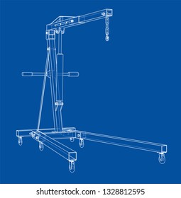 Engine hoist outline. Vector rendering of 3d. Wire-frame style. The layers of visible and invisible lines are separated