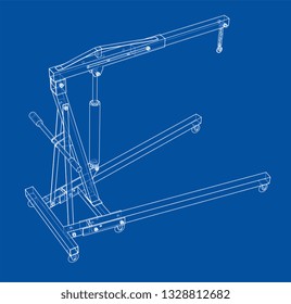 Engine hoist outline. Vector rendering of 3d. Wire-frame style. The layers of visible and invisible lines are separated