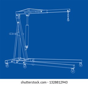 Engine hoist outline. Vector rendering of 3d. Wire-frame style. The layers of visible and invisible lines are separated