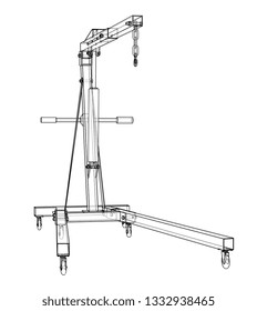 Engine hoist outline. Vector rendering of 3d. Wire-frame style. The layers of visible and invisible lines are separated