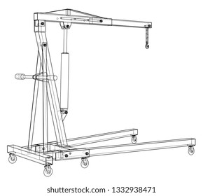 Engine hoist outline. Vector rendering of 3d. Wire-frame style. The layers of visible and invisible lines are separated