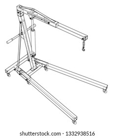 Engine hoist outline. Vector rendering of 3d. Wire-frame style. The layers of visible and invisible lines are separated