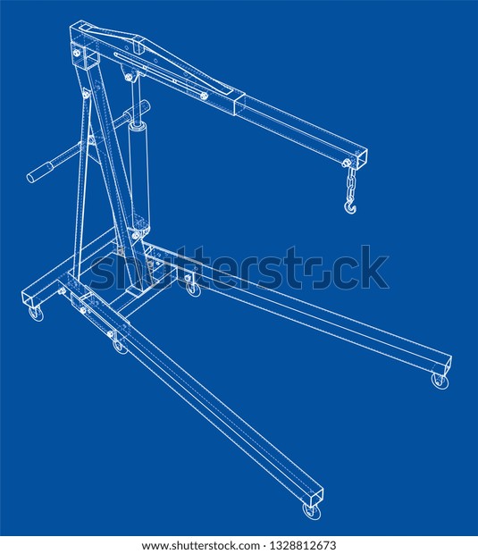Engine hoist
outline. Vector rendering of 3d. Wire-frame style. The layers of
visible and invisible lines are
separated