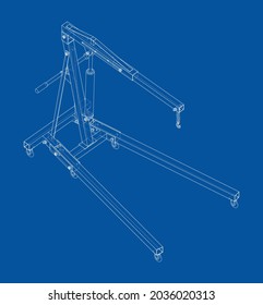 Engine hoist. Vector rendering of 3d. Wire-frame style. The layers of visible and invisible lines are separated. Orthography or isometric